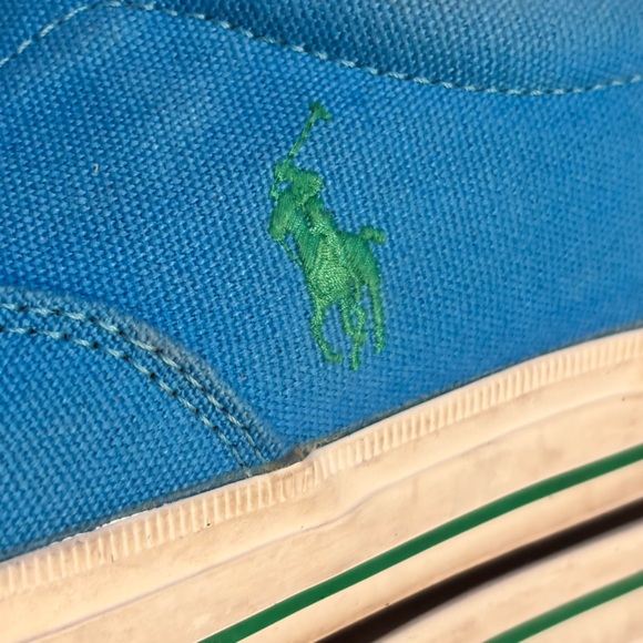 Polo Ralph Lauren Vaughn Canvas Low-Top Sneakers (Blue/Brown/Green) Size 12 - Picture 11 of 12